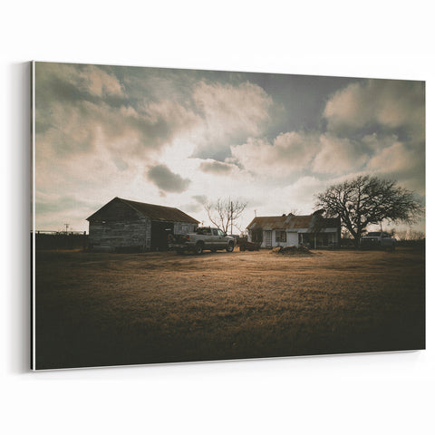 Rustic Wall Art - Vintage Farmhouse Barn with Truck and Dramatic Sky
