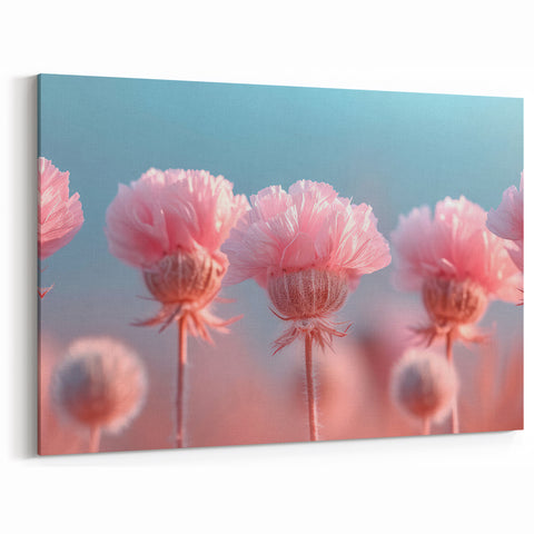 Blossoming Serenity - Soft Pink Floral Wall Art with Pastel Blue Sky