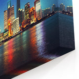 Shanghai Night Skyline Wall Art - Illuminated Cityscape Canvas
