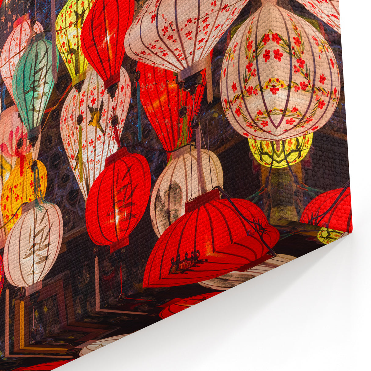 Chinese Art Decor - Vibrant Lantern Display Canvas from Shanghai Market