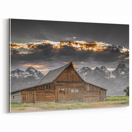 Rustic Wall Art - Barn and Mountain Landscape with Dramatic Sky