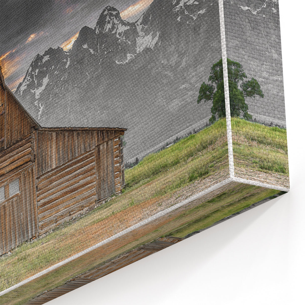 Rustic Wall Art - Barn and Mountain Landscape with Dramatic Sky