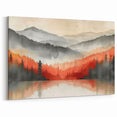 Misty Autumn Forest - Reflected Landscape Wall Art in Gray and Red