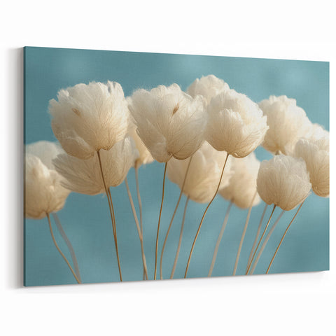 Delicate White Blossoms - Soft Floral Wall Art in Light Blue and White