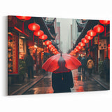 Shanghai Cityscape Canvas - Chinese Lanterns and Umbrella Wall Art Print