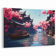 Shanghai Landscape Print - Cherry Blossom Canal Scene Chinese Wall Art