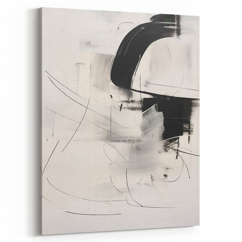 Abstract Minimalist Wall Art - Black and White Dynamic Brushstroke Art