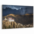 Framed Tibetan Landscapes - Monastery and Mountains in Twilight Canvas Art
