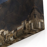 Framed Tibetan Landscapes - Monastery and Mountains in Twilight Canvas Art
