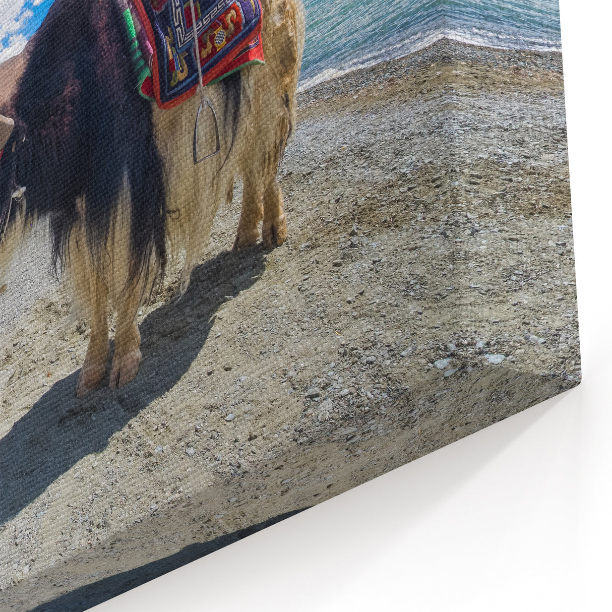 Traditional Tibet Wall Art - Yak by Lake in Mountain Landscape