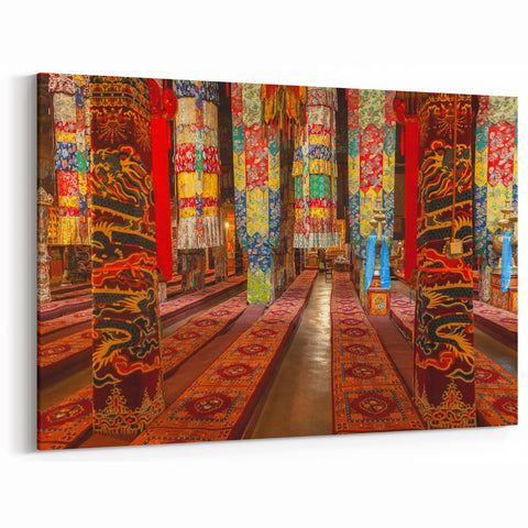 Vibrant Tibetan Wall Art - Traditional Monastery Interior
