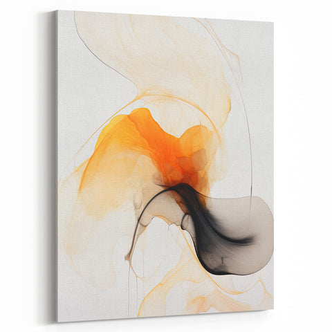 Minimalist Abstract Wall Art - Flowing Orange and Black Fluid Design