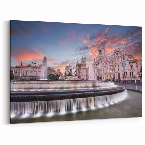 Madrid Fountain at Sunset - Stunning Madrid Wall Art Canvas Print