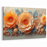 Glam Wall Art – Luxurious Floral 3D Design with Peach and Blue Accents