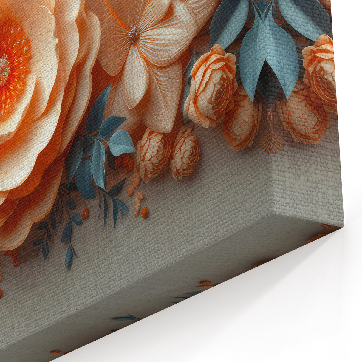 Glam Wall Art – Luxurious Floral 3D Design with Peach and Blue Accents