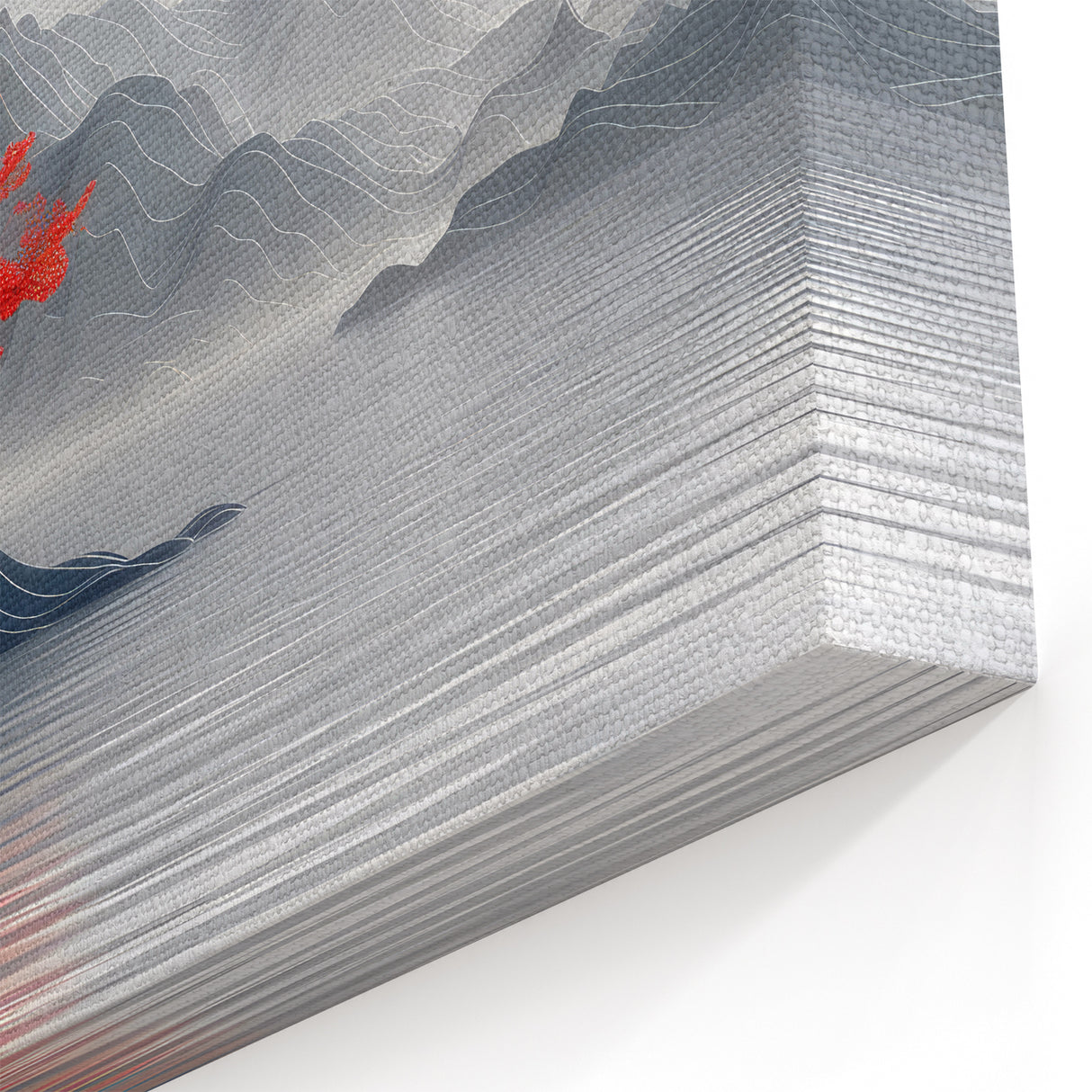 Glam Wall Art – Red Tree with Minimalist Gray Mountains for Modern Decor