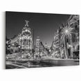 Stunning Madrid Cityscape Art - Iconic Gran Vía in Black and White Canvas