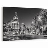 Stunning Madrid Cityscape Art - Iconic Gran Vía in Black and White Canvas
