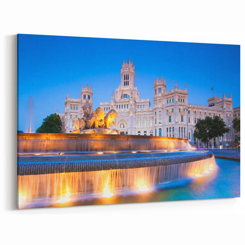 Madrid Cityscape Art - Plaza de Cibeles Fountain in Vibrant Canvas Print