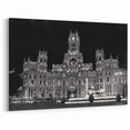 Madrid Architecture Art - Palacio de Cibeles at Night in Black and White