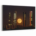 Madrid Skyline Art - Cuatro Torres and Full Moon Cityscape Canvas Print