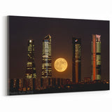 Madrid Skyline Art - Cuatro Torres and Full Moon Cityscape Canvas Print