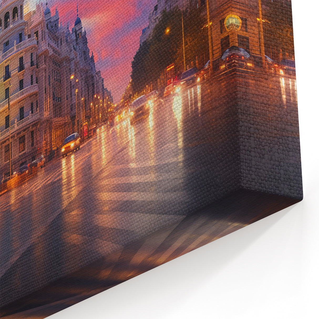 Scenic Madrid Cityscape Art - Sunset Over Gran Vía Canvas Prints