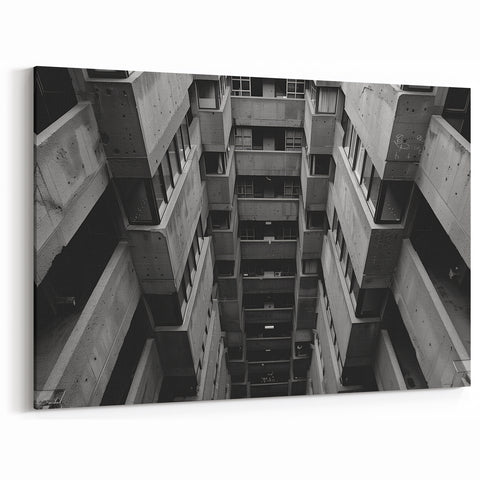 Black and White Brutalist Wall Art | Geometric Architectural Concrete Design