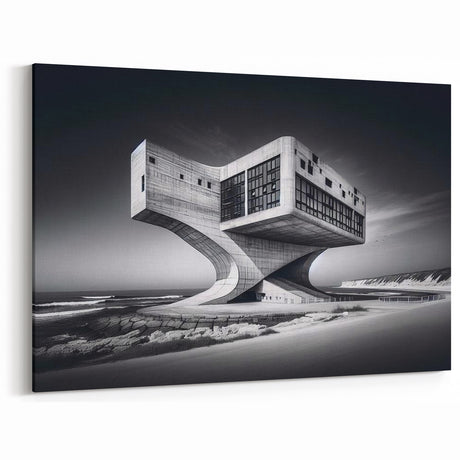 Futuristic Brutalist Wall Art | Surreal Coastal Concrete Architecture Design