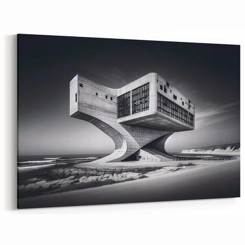 Futuristic Brutalist Wall Art | Surreal Coastal Concrete Architecture Design
