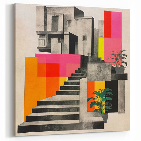 Brutalist Wall Art with Geometric Design | Modern Industrial Canvas Print