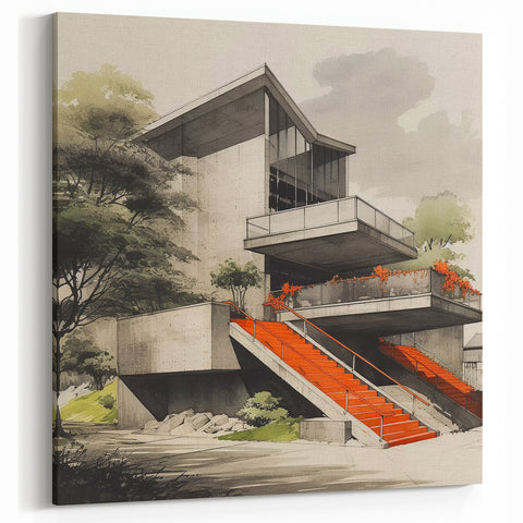 Brutalist Wall Art | Modern Concrete Structure | Industrial Design Canvas