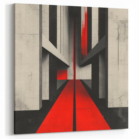 Brutalist Wall Art | Geometric Concrete Structure | Red Abstract Canvas Print