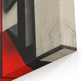 Brutalist Wall Art | Geometric Concrete Structure | Red Abstract Canvas Print