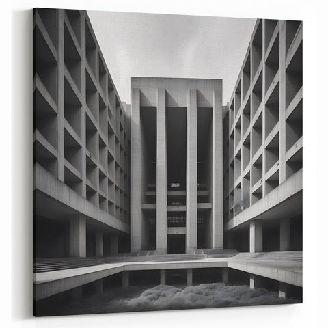Brutalist Wall Art | Geometric Concrete Architecture | Industrial Canvas