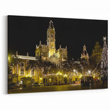 Valencia Cityscape Art - Nighttime Valencia Plaza Christmas Lights Print