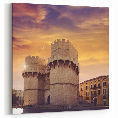 Valencia Landscape Art - Torres de Serranos at Sunset Canvas Print