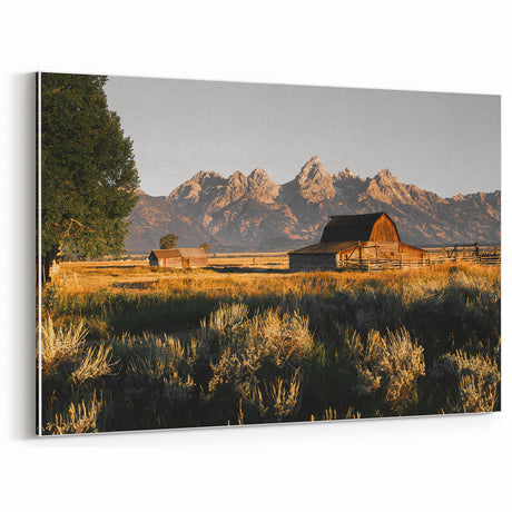 Rustic Barn & Mountain Landscape | Farmhouse Art | Vintage Wall Decor