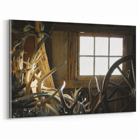 Rustic Antlers & Wagon Wheel Wall Art | Farmhouse Decor | Vintage Print