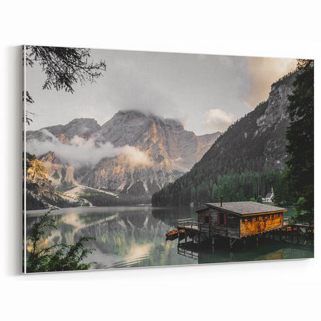 Rustic Mountain Cabin by Lake Wall Art | Farmhouse Decor | Nature Print