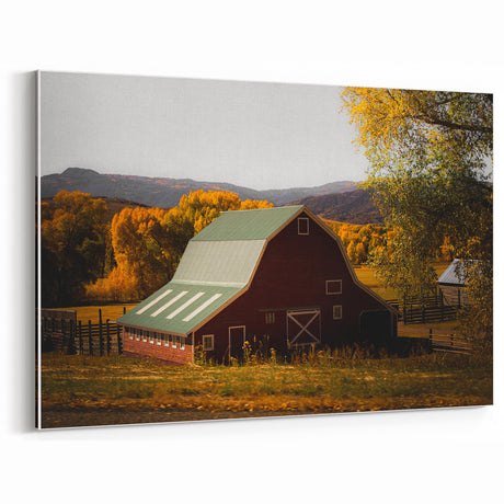 Rustic Red Barn in Autumn Wall Art | Farmhouse Decor | Vintage Landscape