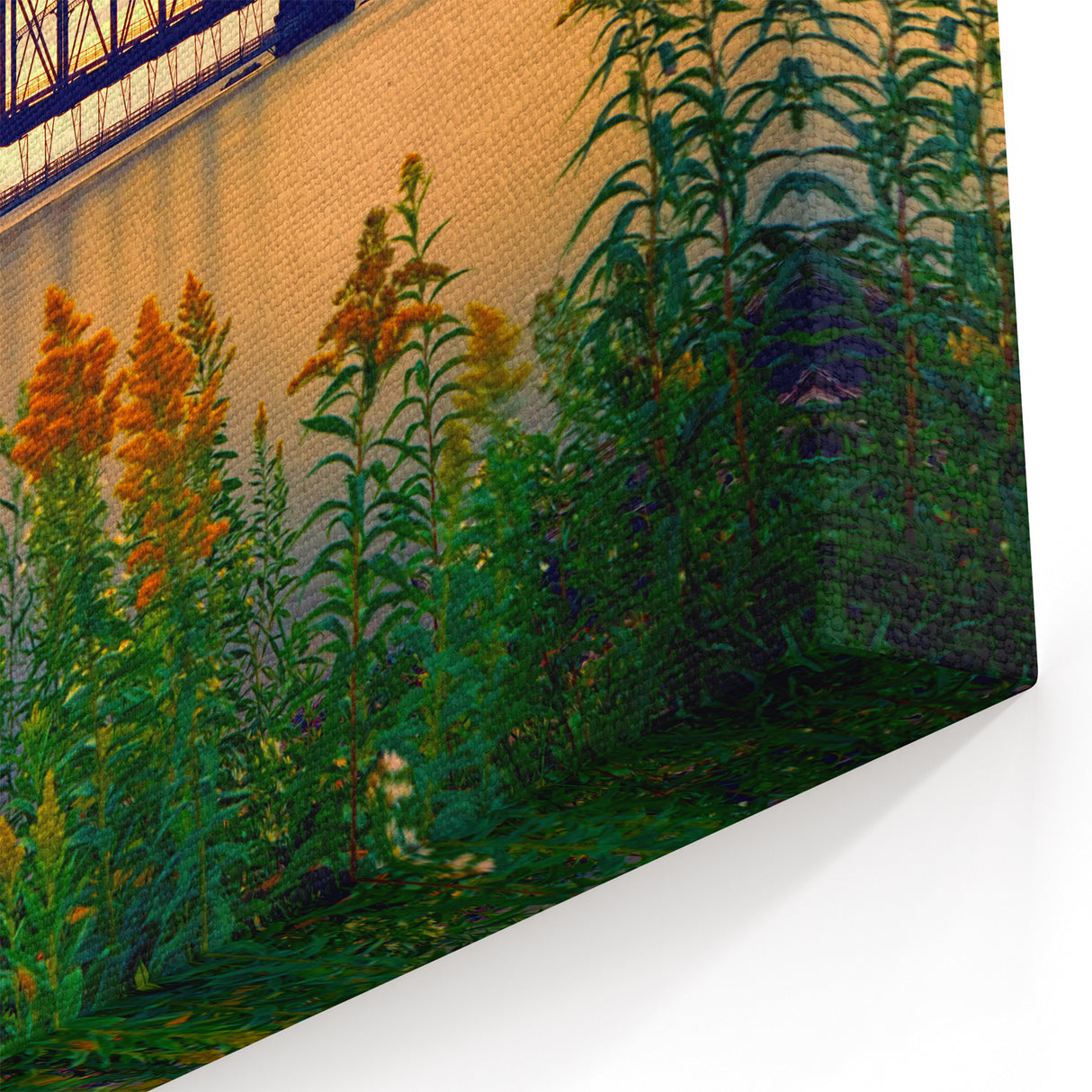 Missouri Landscape Art – St. Louis Bridge with Sunset and Wildflowers