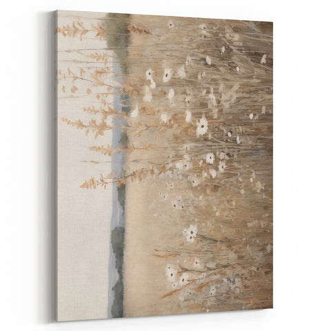 Minimalist Landscape Art: Soft Field of Wildflowers in Neutral Tones