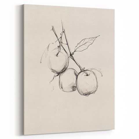 Minimalist Botanical Line Art: Sketch of Apples on Branch in Neutral Tones