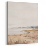 Minimalist Landscape Art: Tranquil Coastal Scene in Neutral Tones