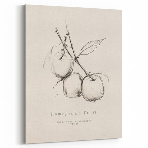 Minimalist Botanical Art: "Homegrown Fruit" Apple Branch Sketch in Neutral Tones