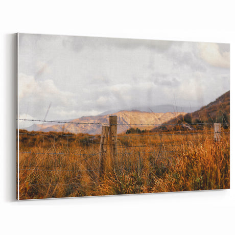 Rustic Fence in Golden Field Wall Art - Farmhouse Country Landscape Decor