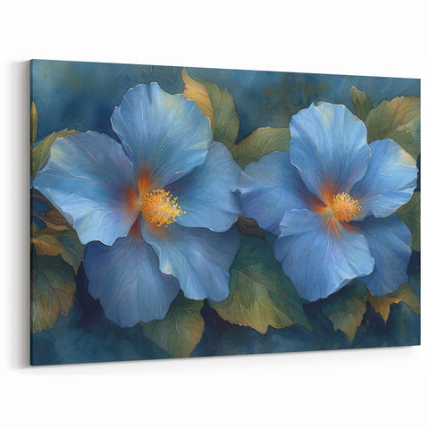 Elegant Blue Flower Glam Wall Art – Luxury Botanical Glam Decor