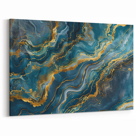 Glamorous Teal and Gold Abstract Wall Art – Luxury Modern Glam Decor