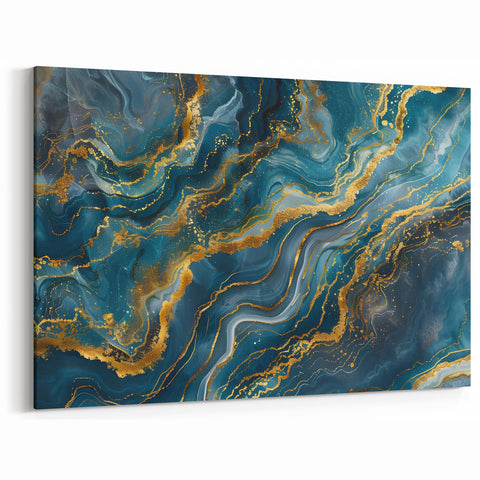 Glamorous Teal and Gold Abstract Wall Art – Luxury Modern Glam Decor